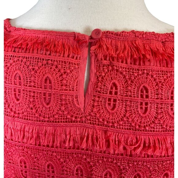 Talbots Orange Fringed Lace Sleeveless Side Zip  Back Button Shell NWT Size 8 - Picture 7 of 12